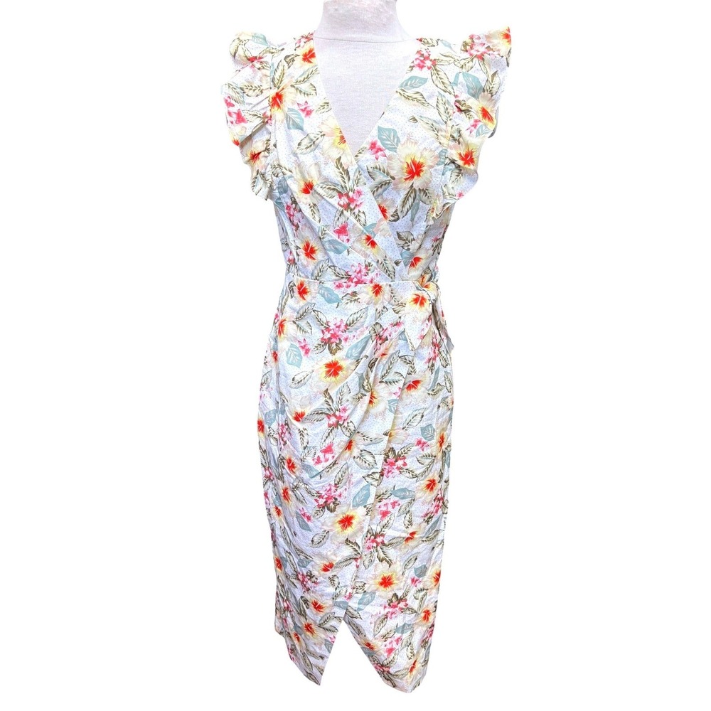 Rebecca Taylor Kamea Floral Wrap Midi Dress Ruffle Sleeve V Neck Wedding Guest